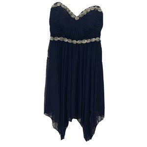My Michelle Dress Size 7 Navy Blue Sequin Beaded Strapless Juniors‎  NWT